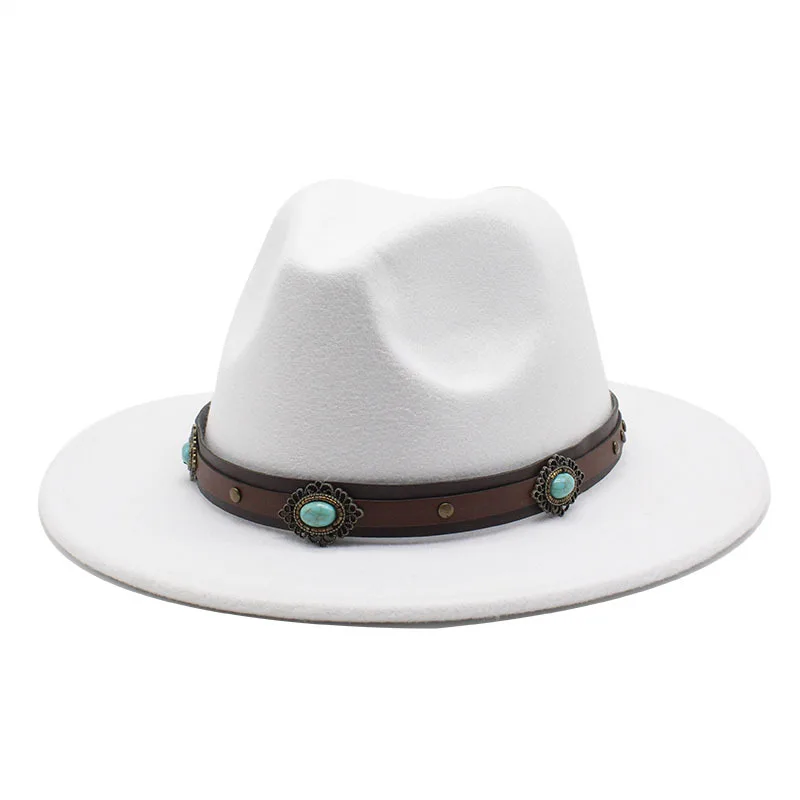 

Hot Sale Women S Fashion Simple Woolen Hat European And American White Fashion All Match Belt Men S Fedora Hat