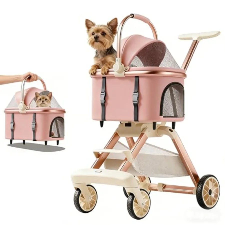 

All-Terrain Pet Stroller for Small Medium Dogs Cats, 20 lbs Capacity - Portable Carrier with One-Touch Brake, Lightweight Folda