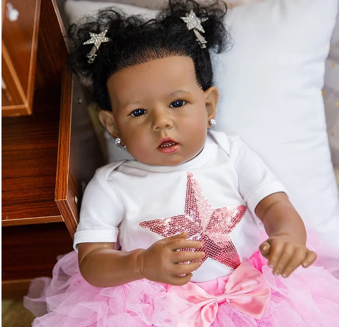 22 Inch Dark Skin Lifelike Liam Baby Girl Handmade реборн Doll bonecas infantil meninas For Christmas Gifts