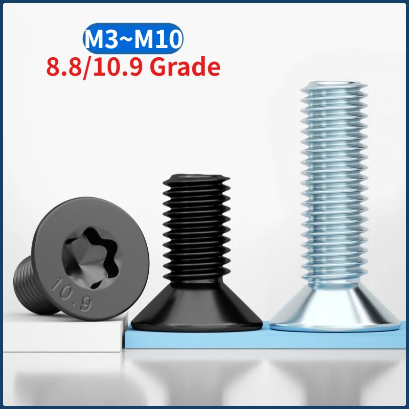 

M3 M4 M5 M6 M8 M10 8.8 / 10.9 Grade Carbon Steel Black / Blue Zinc Plated Gb2673 Six-lobe Torx Flat Countersunk Screw Bolt