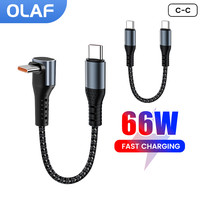 Olaf 90℃ Short Power Bank Cable USB Type C To Type C 6A 66W Fast Charging 0.25M 0.5M USB C Cable For iPhone 15 Huawei Xiaomi