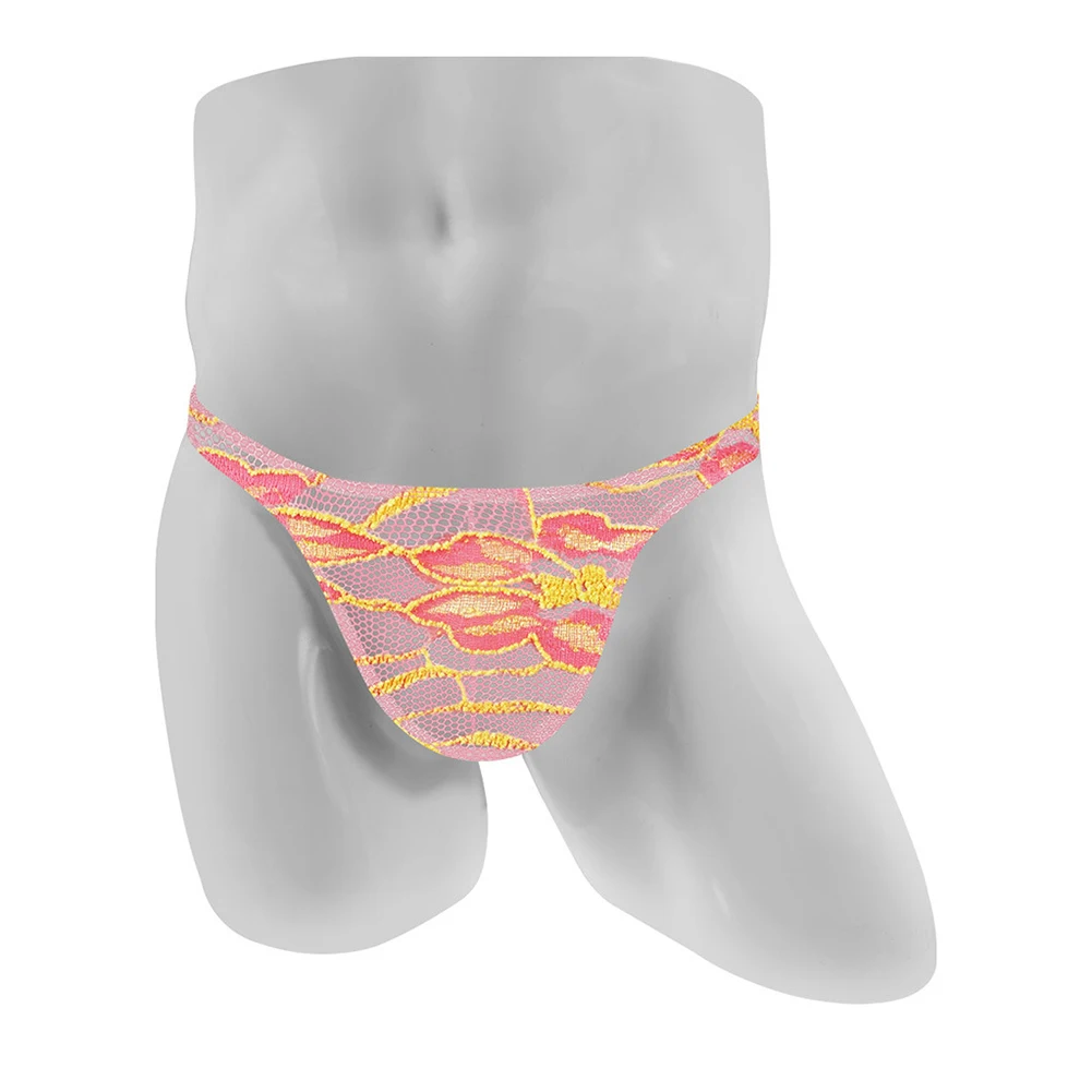 

Men Sexy Low Rise Lace Print Lingerie Sheer Thongs Mens Sexy Underwear Seamless T-back High Elastic G-string Male Sexy Panties