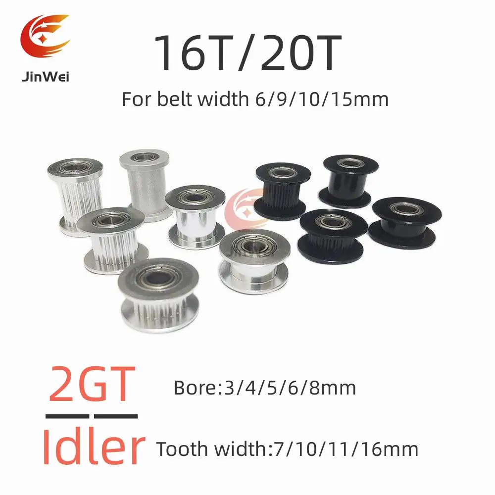 GT2 2GT 16T i 20 zębów synchroniczne koło pasowe napinające rozrządu otwór 3/4/5/6mm z łożyskiem do paska 6/9/10/15mm akcesoria do drukarek 3D