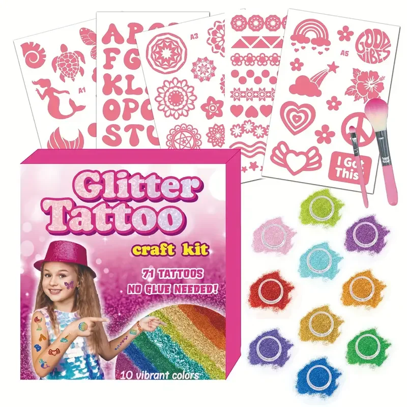 Glitter Tattoo Children's DIY Diamond Body Painting Kit Stage Concert Temporary with Stencils 12 Glitter Colors Arts Make Up Kit