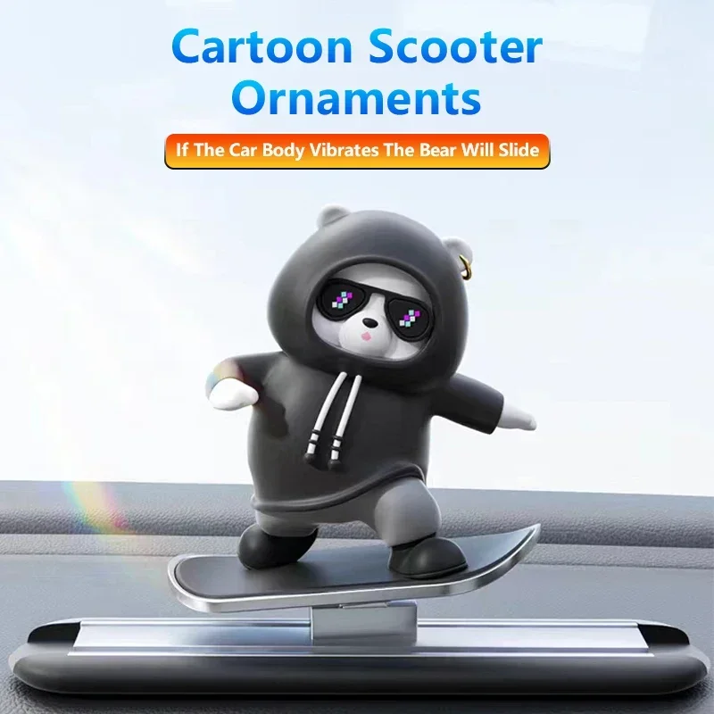 2024 New Dashboard Car Ornaments Skateboard Bear Sliding Bear Creative Car Cartoon Interior Decoration Interior Accessories