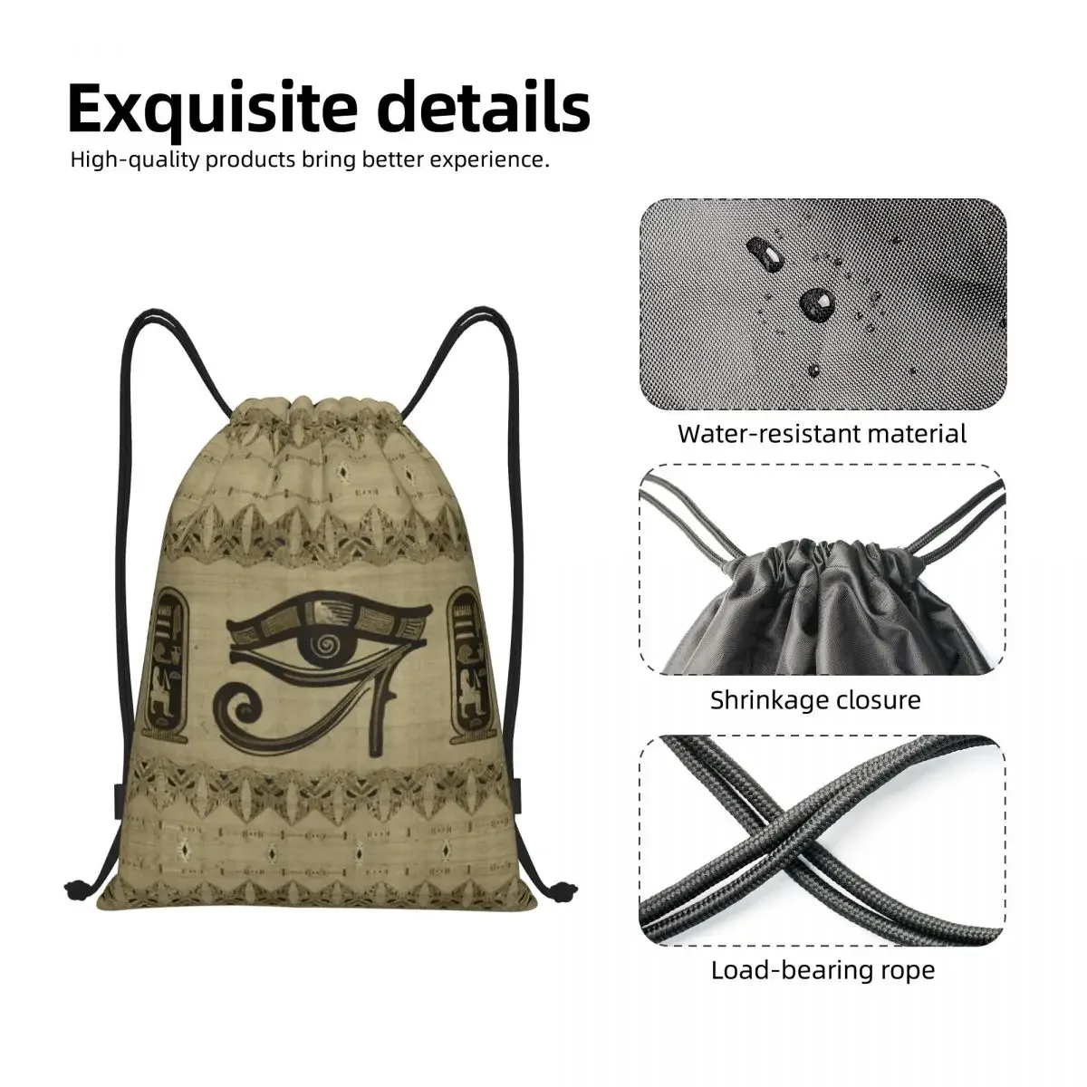 Bolsas con cordón de Ojo de Horus egipcio para hombres, mochila plegable para Gimnasio Deportivo, mochilas de almacenamiento para entrenamiento de jeroglífos del Antiguo Egipto