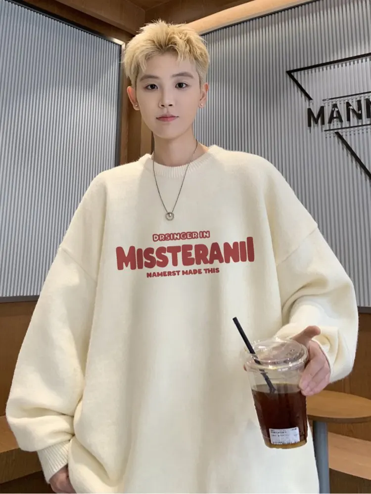 

Мужской вязаный свитер с круглым вырезом, зимний, утепленный, с принтом, базовый слой, повседневный, удобный, с длинным рукавом