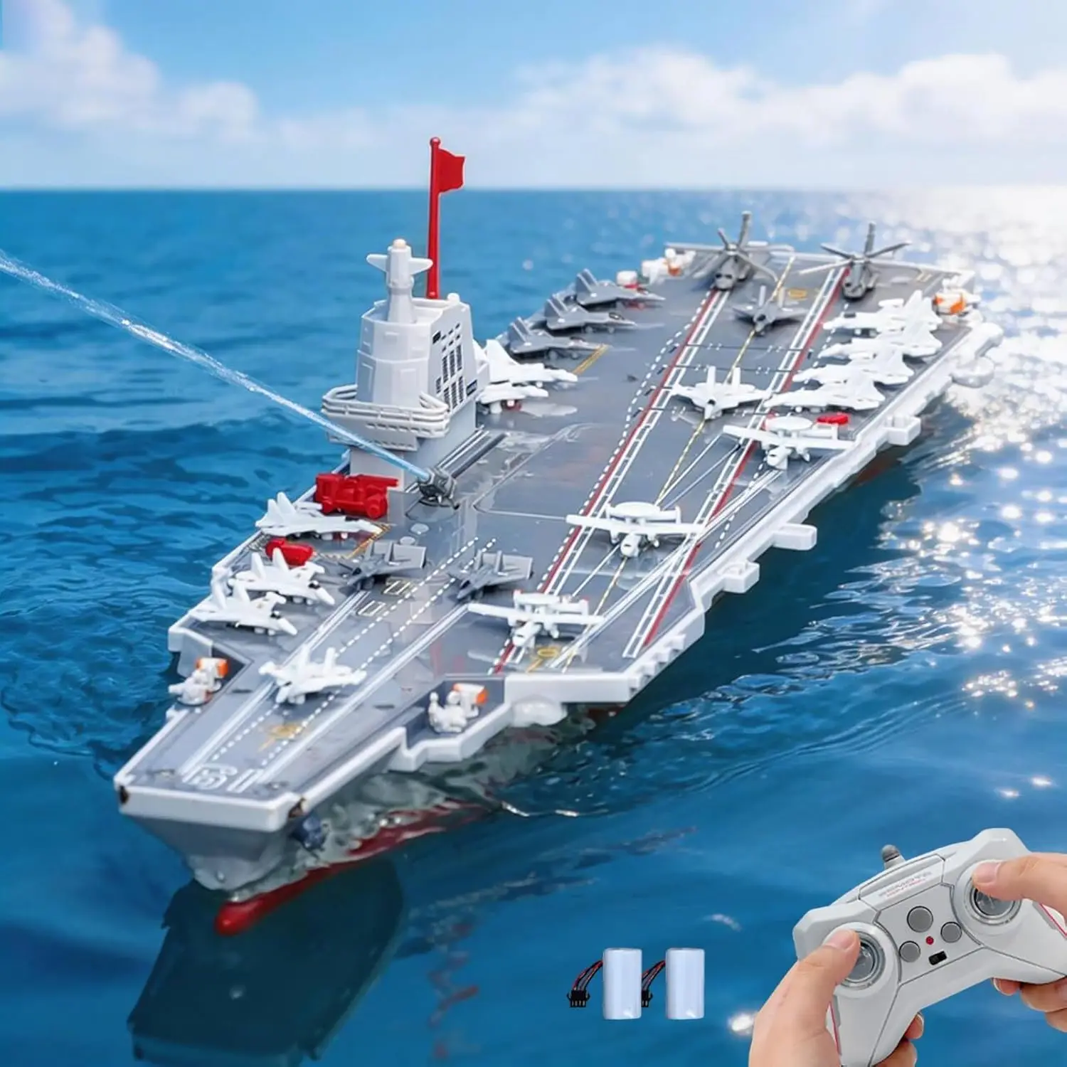 

40CM S27 Remote Controlled Warship Aircraft Carrier Shootting Water 2 batteriesHobby RC Boat for 14y+ Beginners 4WD 2.4G Battles