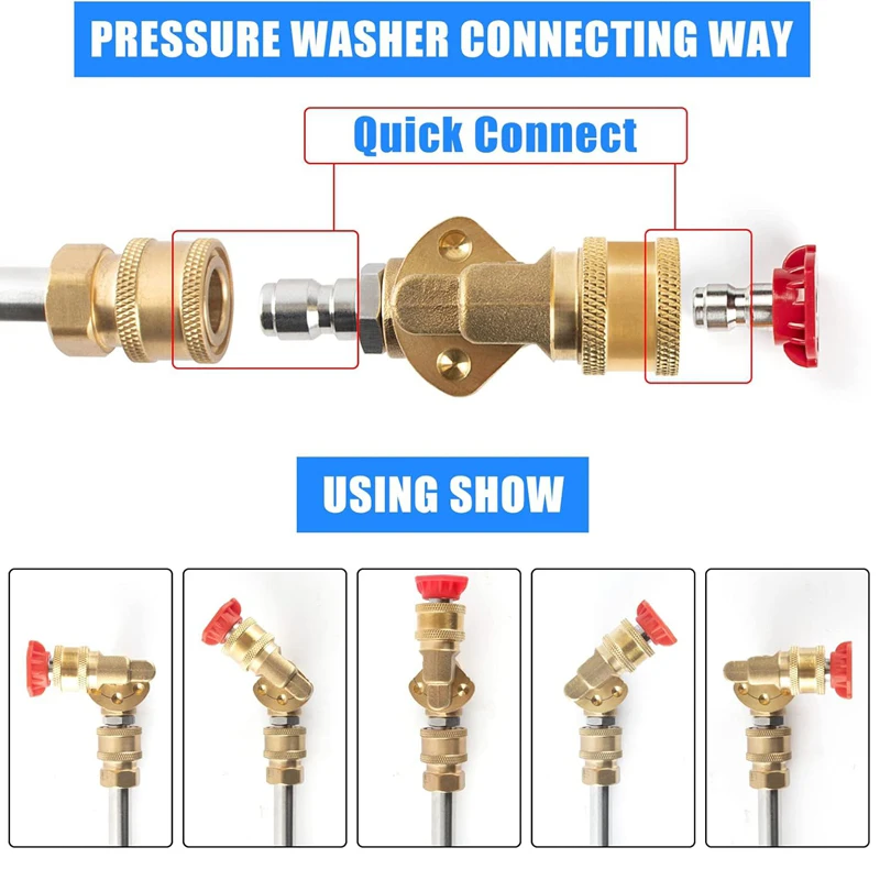 Pressure Washer Pivoting Coupler Rotation Gutter Cleaner Attachment 180 Degree Rotation 1/4 Inch Quick Connect 4500 PSI