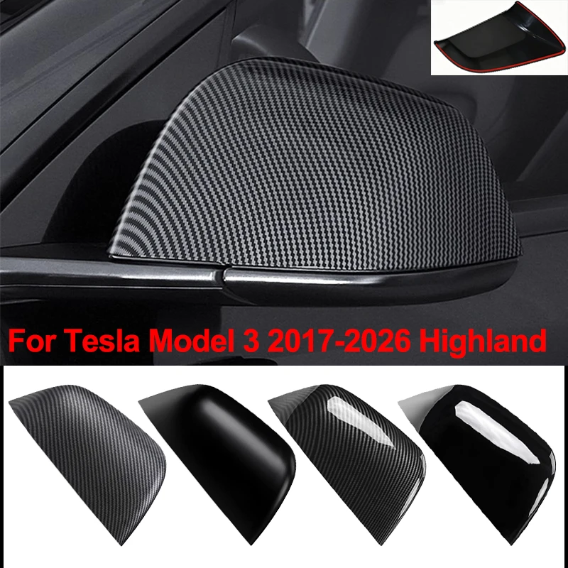 Nakładki na lusterka boczne z włókna węglowego, samoprzylepne, do Tesla Model 3 Highland 2017-2026, naklejane dekoracyjne osłony lusterek wstecznych.