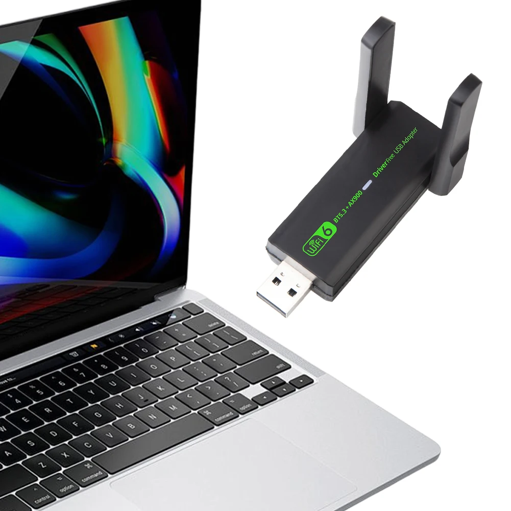 Adaptor 5.3 kompatibel dengan Bluetooth, Dongle jaringan USB WiFi 6, USB, kartu jaringan nirkabel 900Mbps untuk PC/Laptop/Desktop