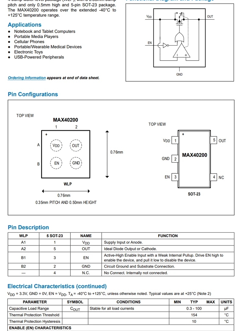 10Pcs/Original genuine MAX40200AUK+T SOT-23-5 1A ideal diode chip with ultra-low voltage drop