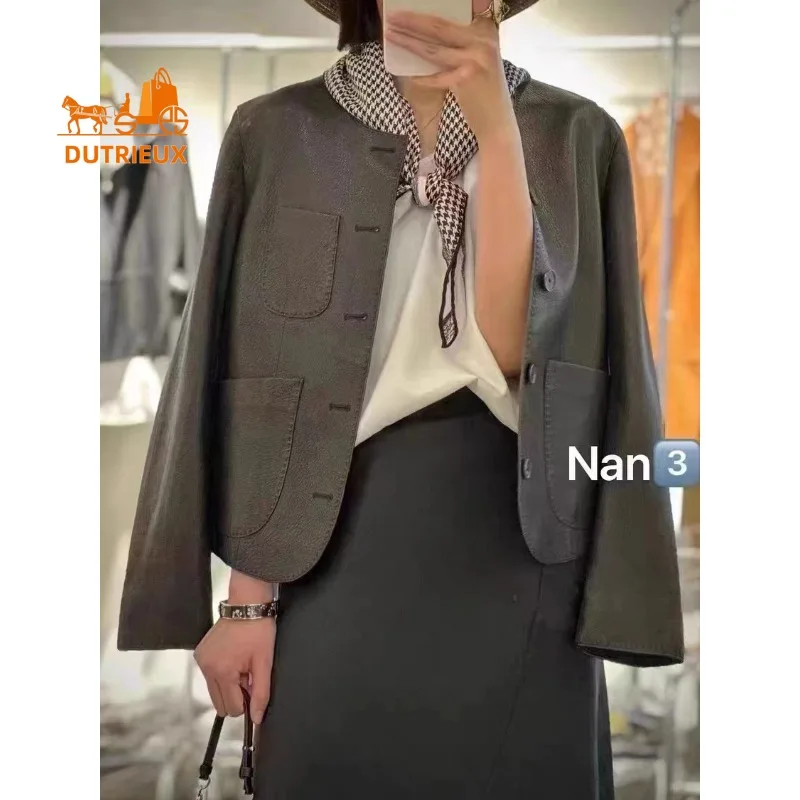 2025 New Autumn Women's Short Handmade Leather Jacket, Fashion and Elegant 100% Real Sheepskin Slim Coat for Women