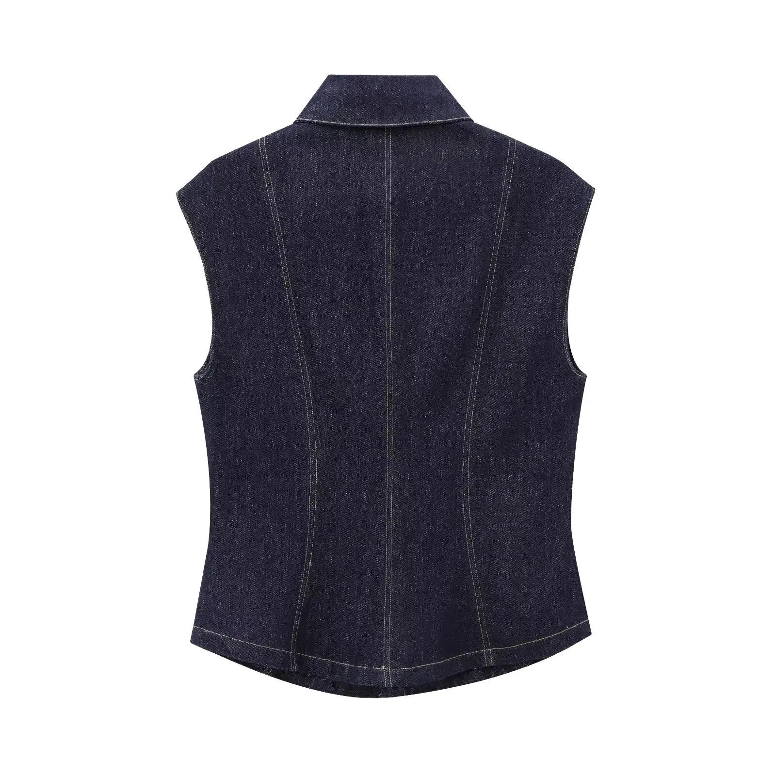 Women's new fashion flap pocket decoration casual slim Lapel denim vest Coat retro sleeveless button up women's vest chic top