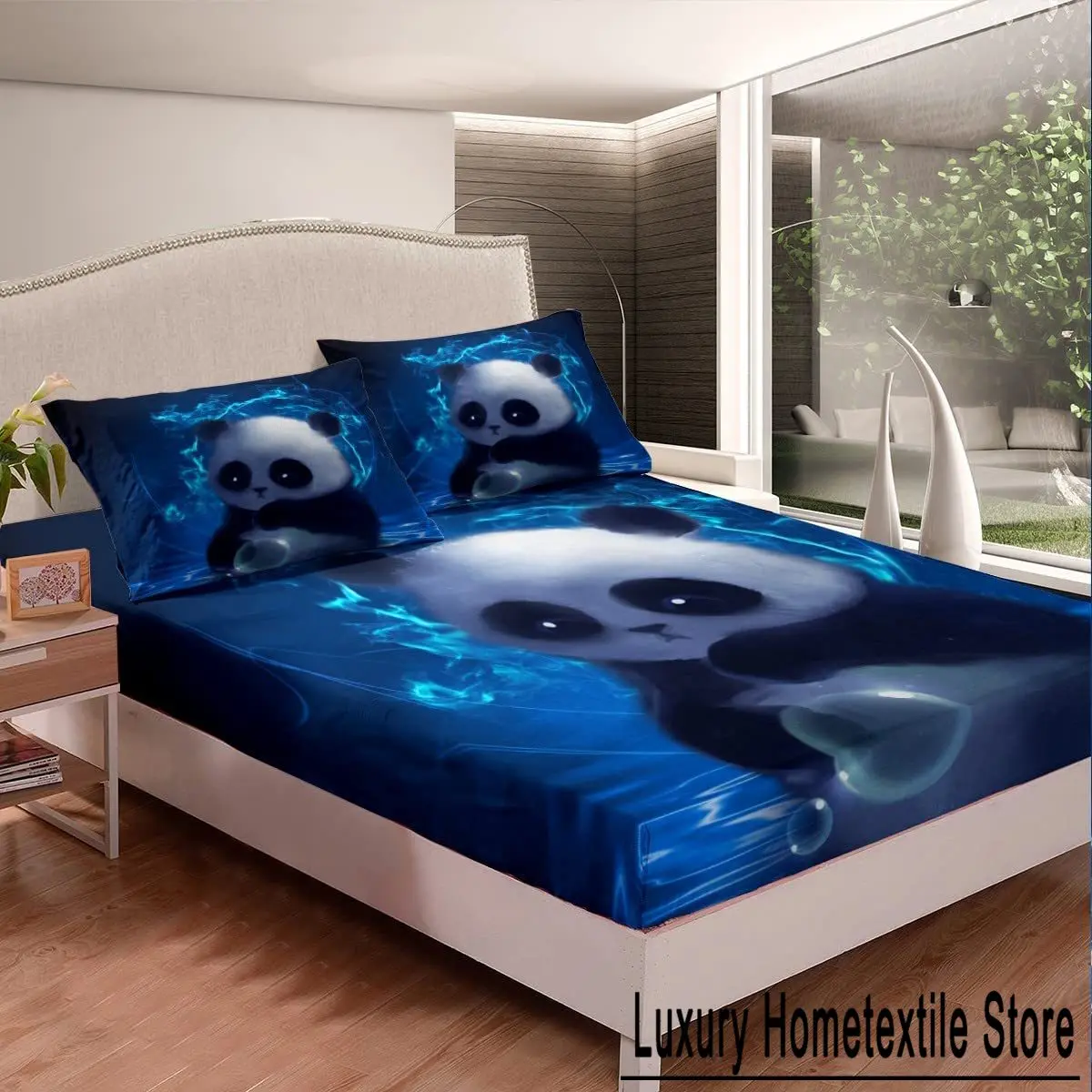 Kawaii Panda Fitted Sheet for Boys Teens Cute Cartoon Animal Panda Print Bed Cover for Girls Women Toddler Cute Room Decor