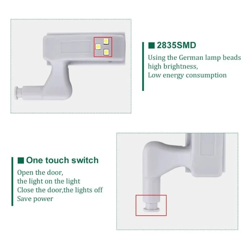 10Pcs Universal Inner Hinge LED Cabinet Lamp 0.3W Home Wardrobe Cupboard Door 3 LEDs Night Light Auto ON/OFF Switch Lighting