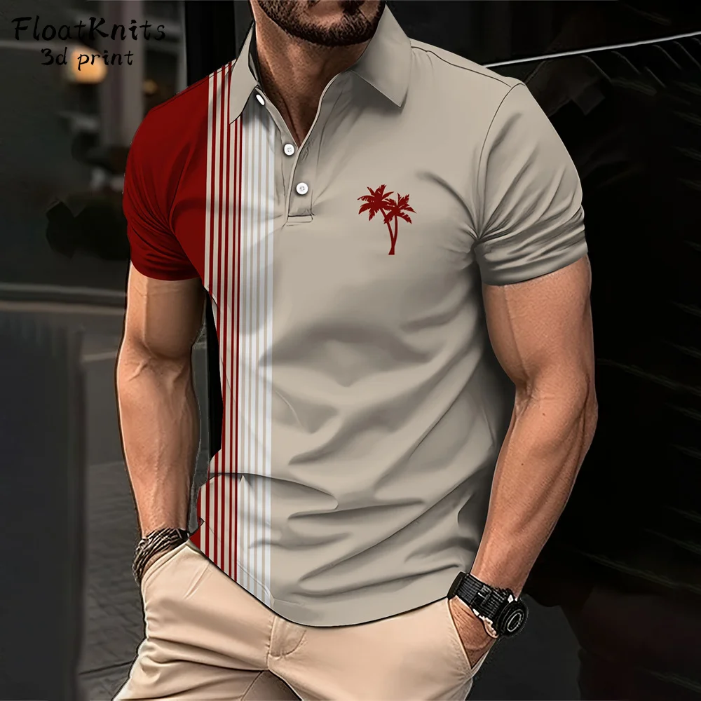 

Simple Striped Print Polo Shirt for Men Lapel Men's Short Sleeve Tee Trendy Men's Clothing Business New in Tops & Tees Polo Top