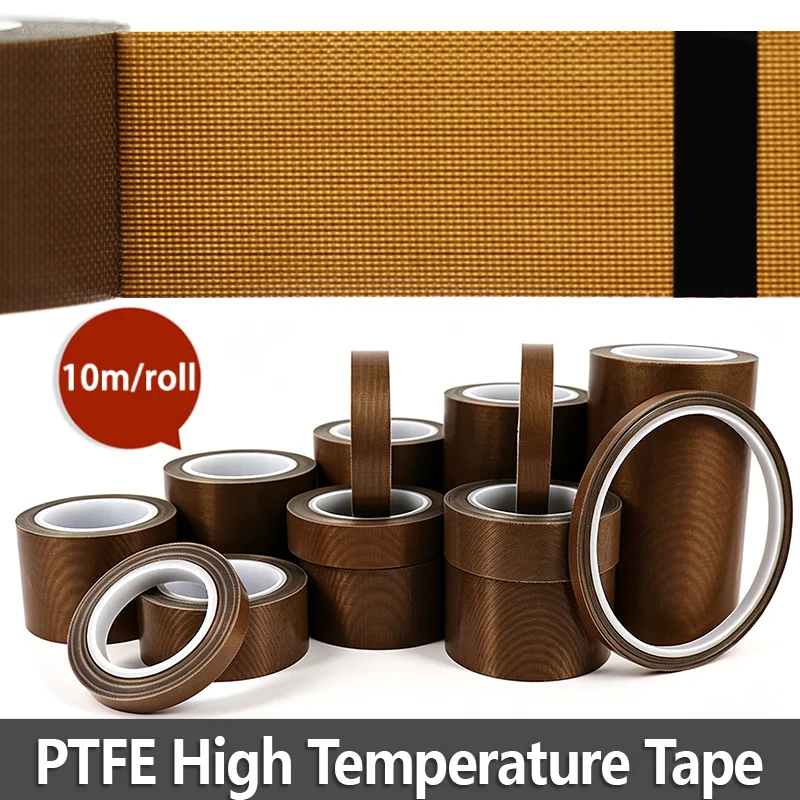 PTFE High Temperature Tape 10m Roll Self Adhesive Heat Resistant Teflon Tape Non-Stick Insulation for Vacuum Sealer Heat Press