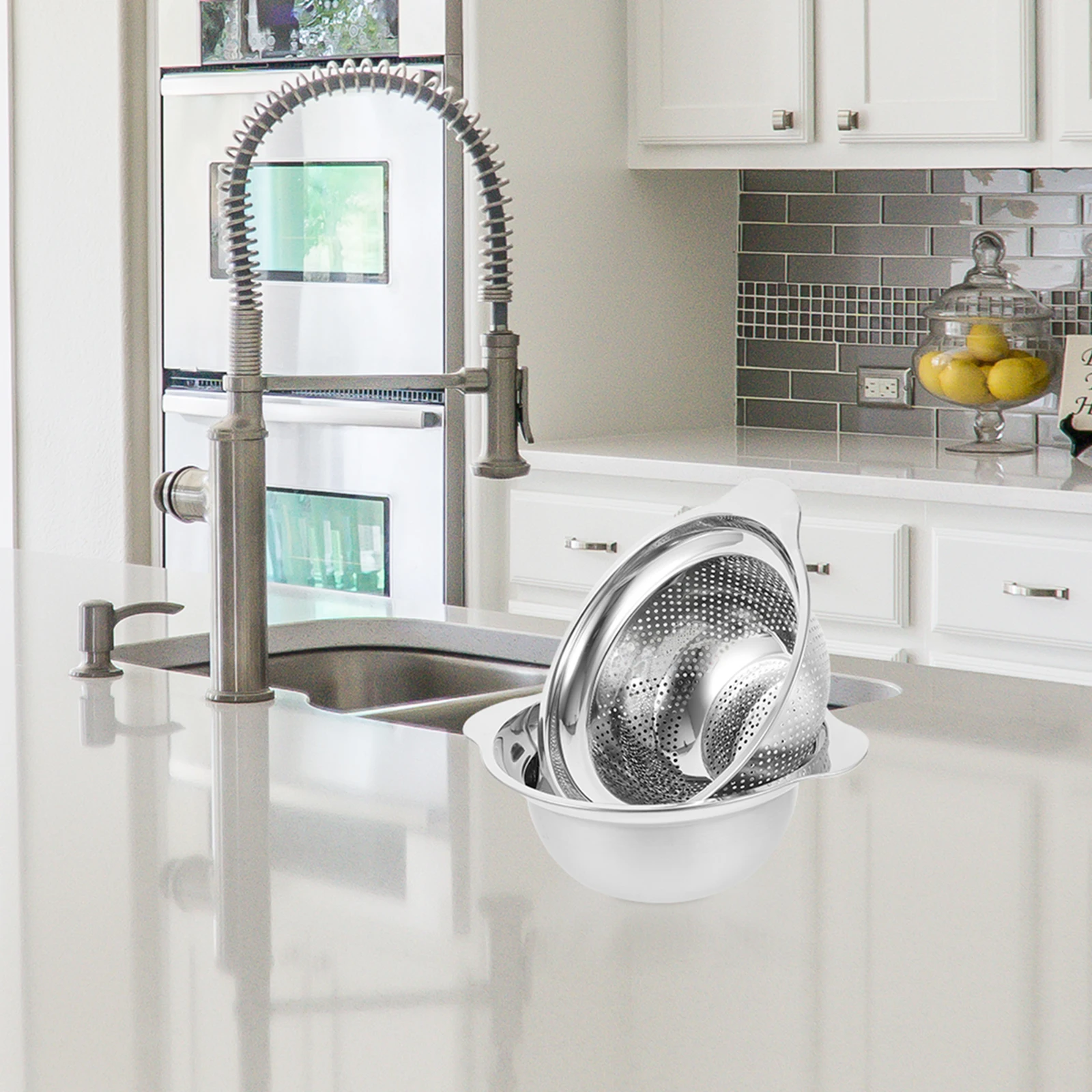 

Stainless Steel Basin Vegetable Strainer Foldable Mixing Bowl Set Drain Basket Fruit Washing Kitchen Supplies