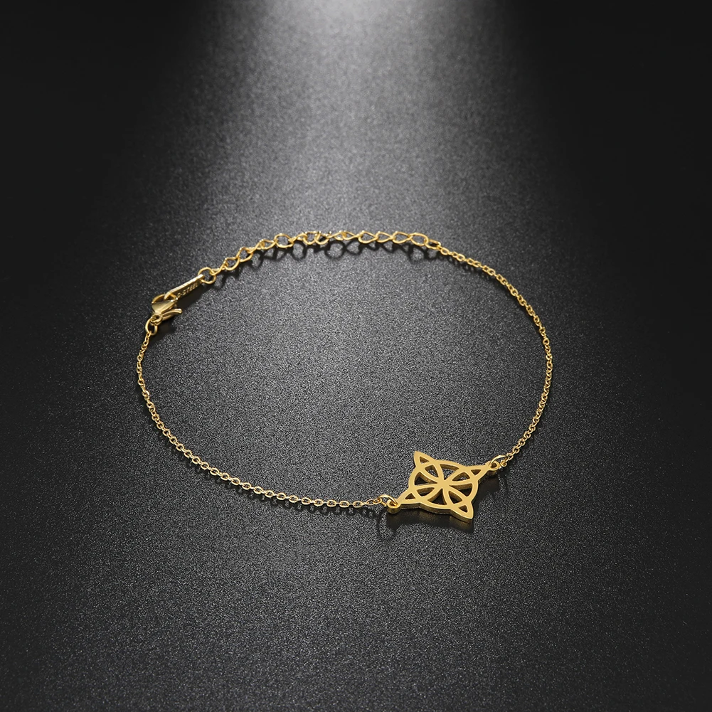 Fashion Stainless Steel Witch Knot Bracelet for Women Hollow Flower Pendant Bracelet Witchcraft Amulet Jewelry Gift