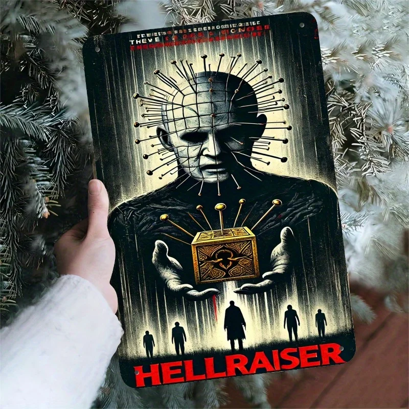 [Horror Enthusiast] Hellraiser  Metal Sign - Durable Iron Wall Art Featuring Pinhead & The Lament Configuration, for Home