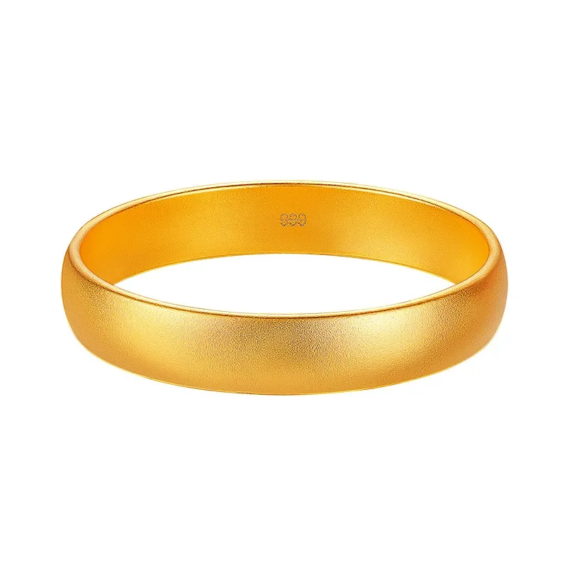 9999 real gold 24K yellow gold Plain Hoodle Ring Bracelet Matte Wide Face Bracelet