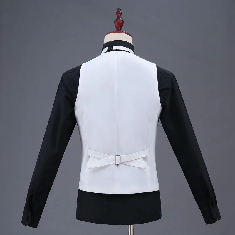 Fashion Suit Vest for Wedding Tuxedo Suits Men\'s White Black One Piece Formal Waistcoat Party Stage Performance Suit Vest