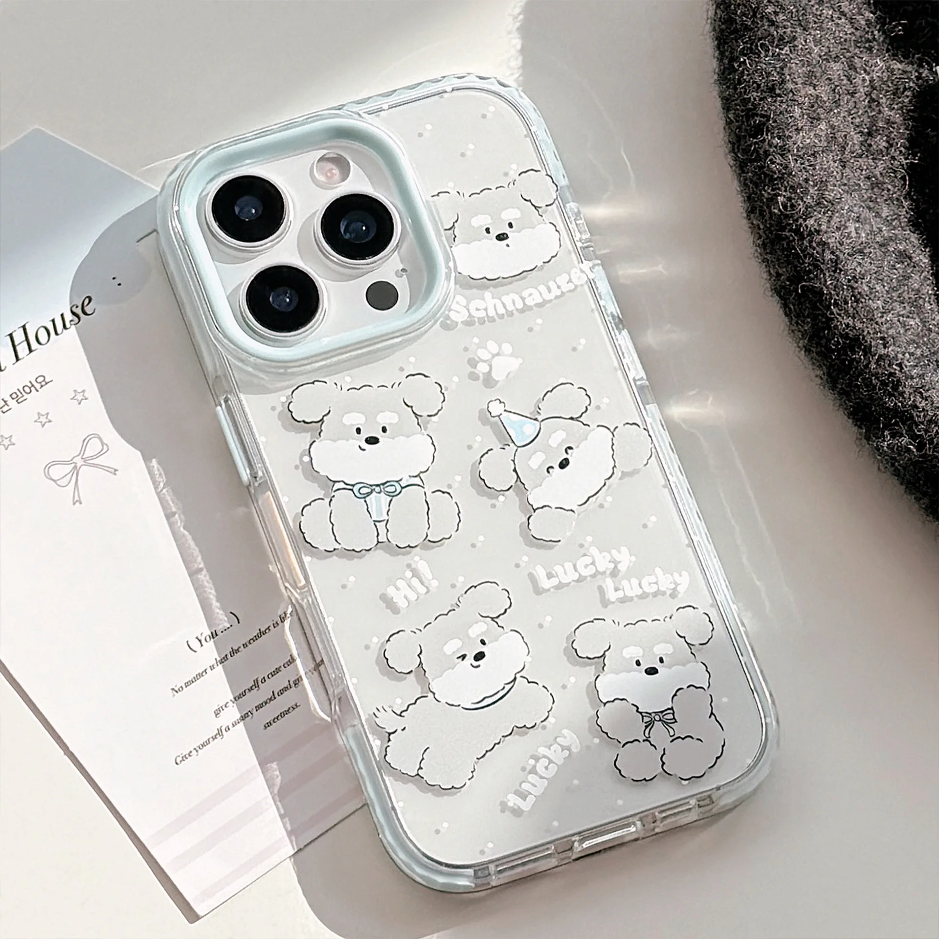 Koreanische niedliche Cartoon-Welpe Schnauzer Handyhülle für iPhone 16 15 14 13 12 Pro Max Transparente weiche stoßfeste Schutzhülle