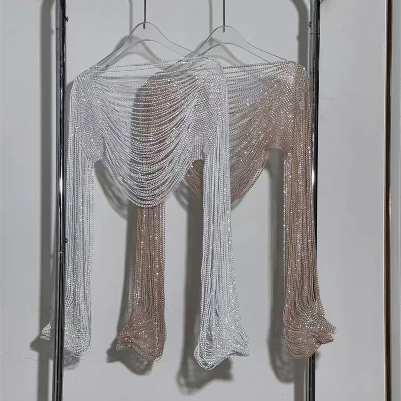 Hochwertiges Diamant-Halsketten-Zubehör, 2026, neuer Stil, Kleidung, Schal-Zubehör, trendiges, langärmeliges Crop-Top, mehrschichtig – Detail 2