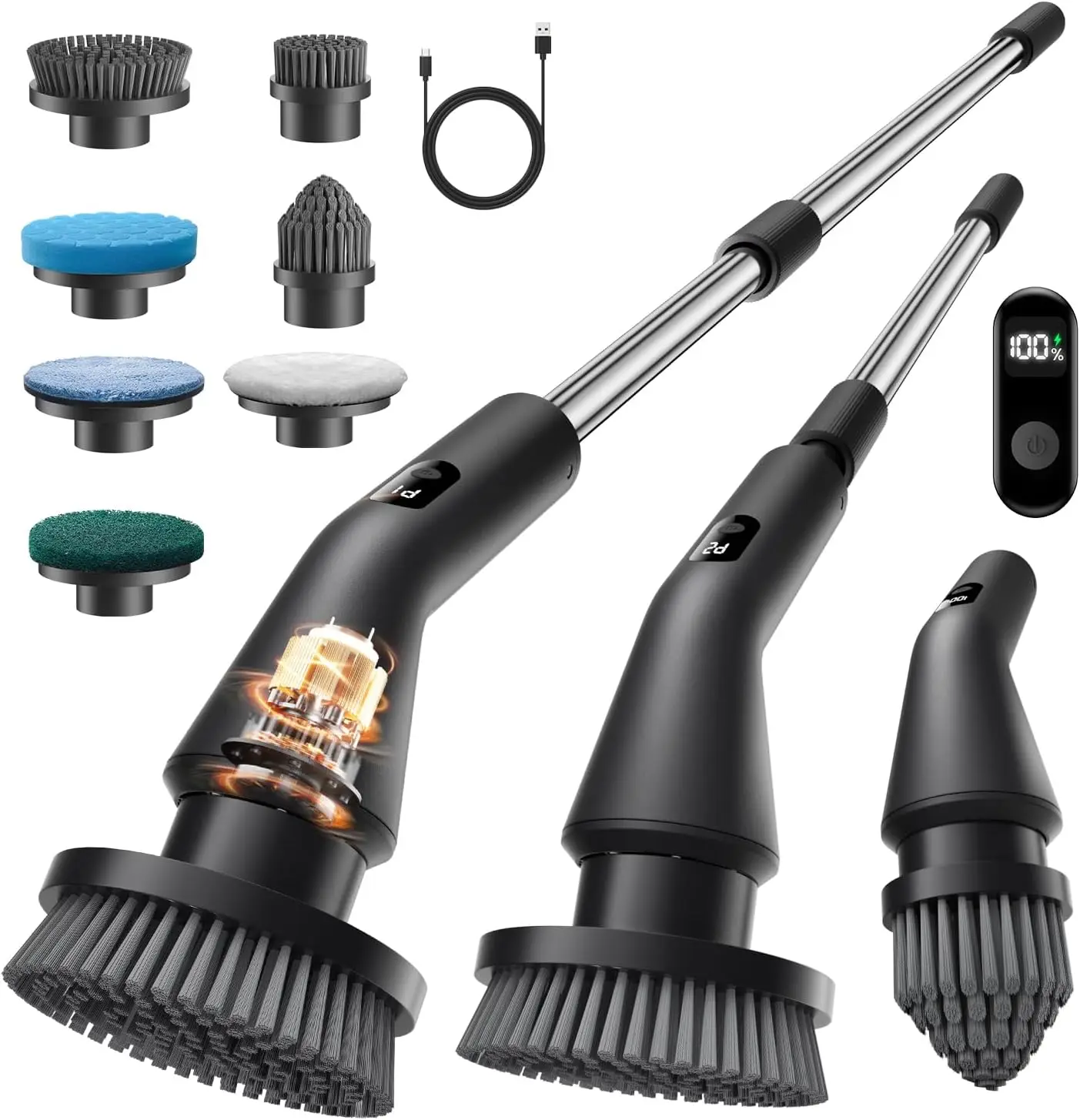 

Electric Spin Scrubber, Cordless Cleaning Brush for Home, IPX7 Waterproof with 7 Heads, Adjustable Handle and 2 Speeds