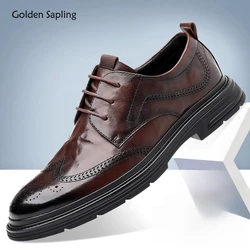 Golden Sapling Elegant Brogue Shoes for Men Party Oxfords Flats Genuine Leather Men's Formal Wedding Shoe Casual Business Loafer