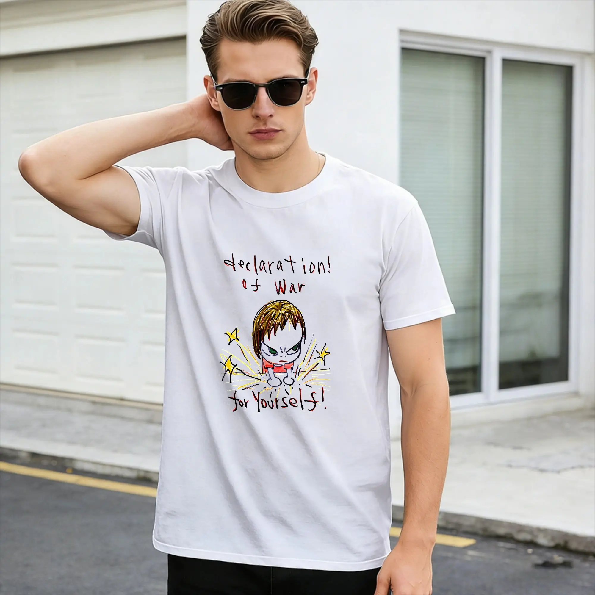 Y-Yoshitomo Nara Cotton T Shirt For Men Beach  Vintage T-Shirts Harajuku Tees Oversize Custom DIY Clothing,