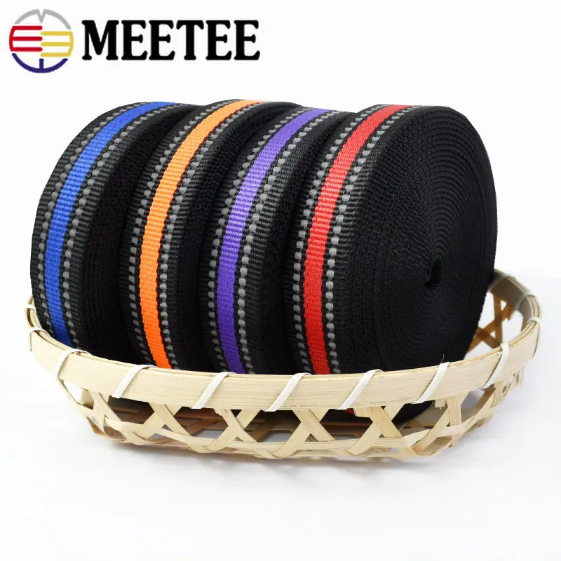 Meetee 10Meters Reflective Ribbon 15/20/25mm Webbing Tapes Shoulder Bag Strap Belt Clothes Dog Collar Luggage Sewing Accessories