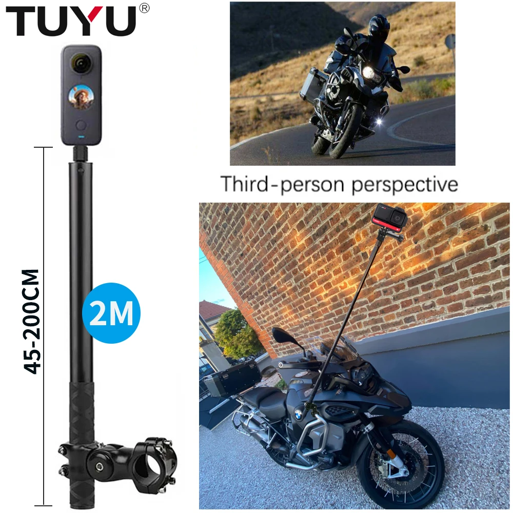 Motorcycle Bicycle Invisible Handlebar Mount Bracket Monopod for GoPro Max Hero 9 Insta360 X2 R Camera Moto Bike Accessories