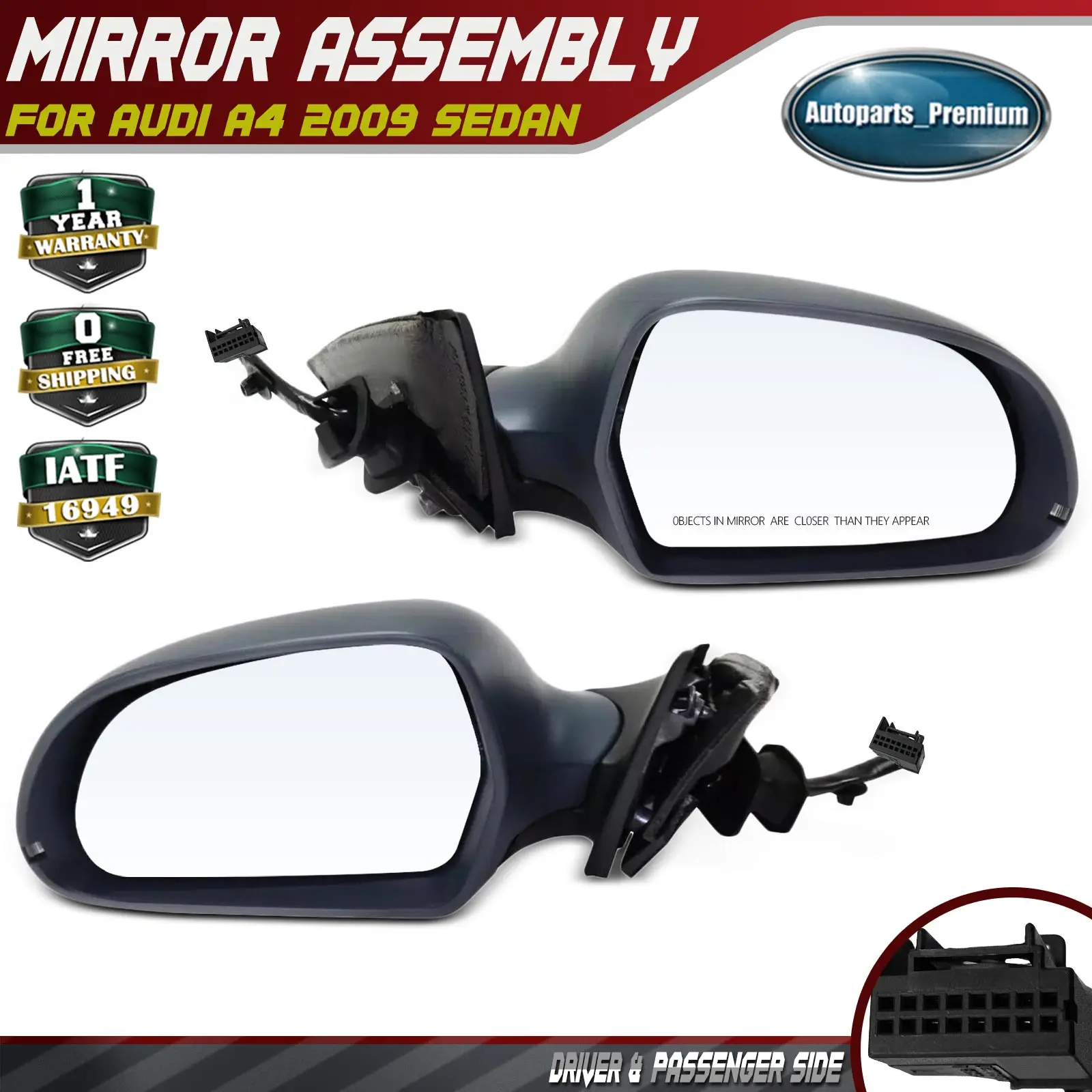 A-Premium Pair Power Door Mirror for Audi A4 A4 Quattro 2009 A4 allroad 2013-2016 Manual Folding Turn Signal Light Heated Black