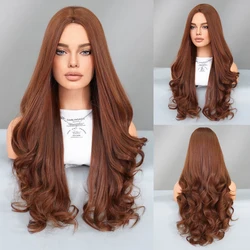 PARK YUN Synthetic Loose Body Curly Brown Wigs with Neat Bangs High Density Long Curly Hair Wig for  Women Daily Use