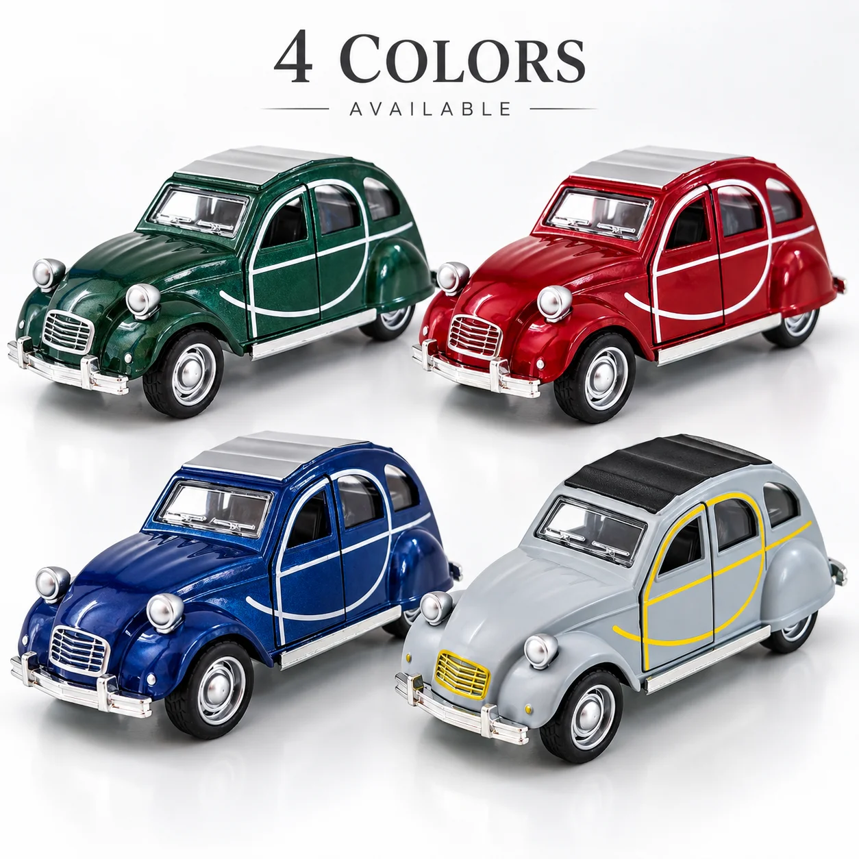 (Corrugated box) 1/36 scale, Vintage Rounded Compact Old-Timer style toy car, powerful spring, metal casting, boy's toy, the bes
