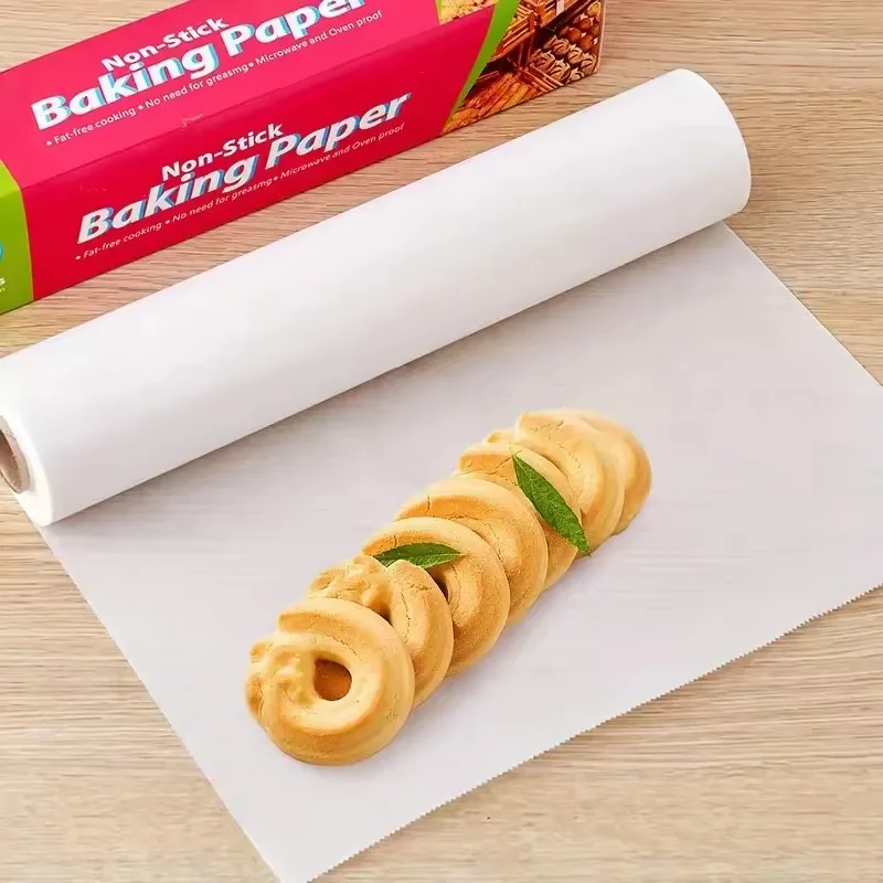Hochleistungs-Papierrolle zum Backen, antihaftbeschichtet, vorgeschnittenes Backpapier zum Backen, Grillen, Luftfritteuse, dampfendes Brot, Tasse, Kuchen, Kekse