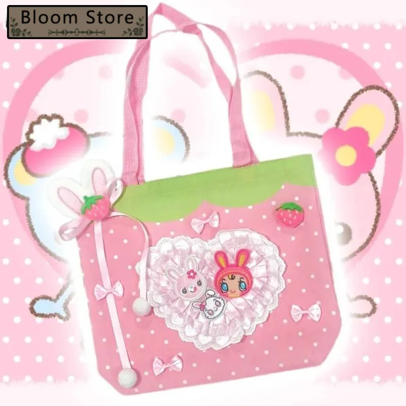 

Lace Patchwork Heart Bow Dots Shoulder Bags Sweet Y2k Aesthetic Contrast Color Underarm Bag Women Cartoon Purses And Handbags