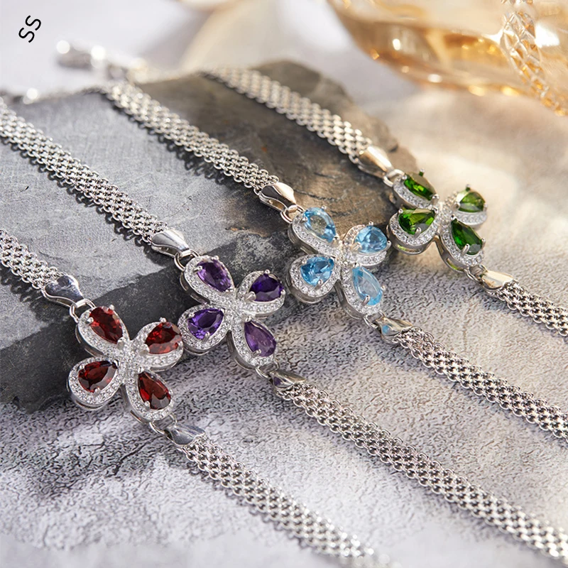 

Light Luxury Multi-layer Silver Chain S925 Bracelet for Women Fashion Charms Hand Wrist Decoration Jewel Gemstone Accessories