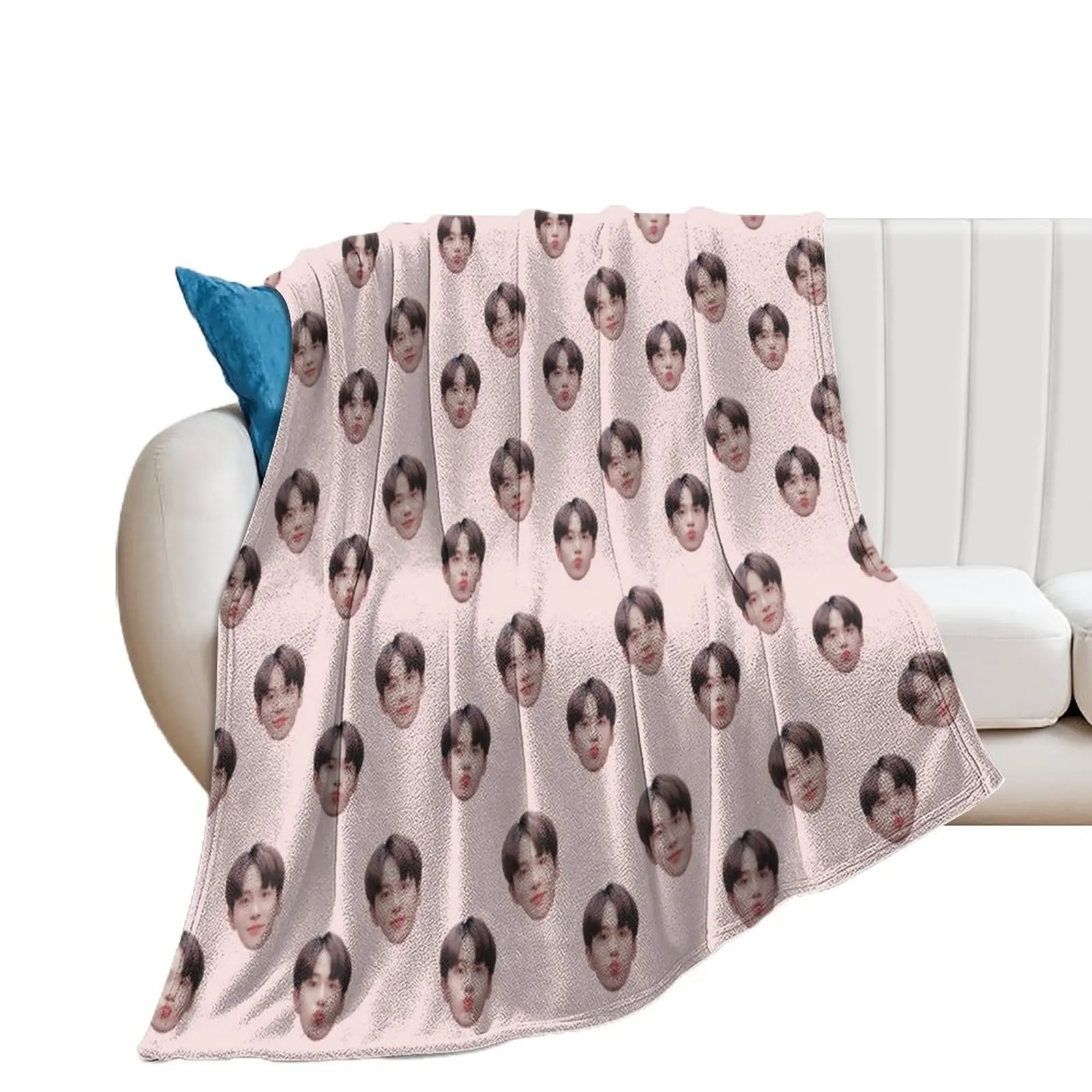 

Ateez Jongho Head Pattern Bright Pink Throw Blanket Polar Nap Blankets