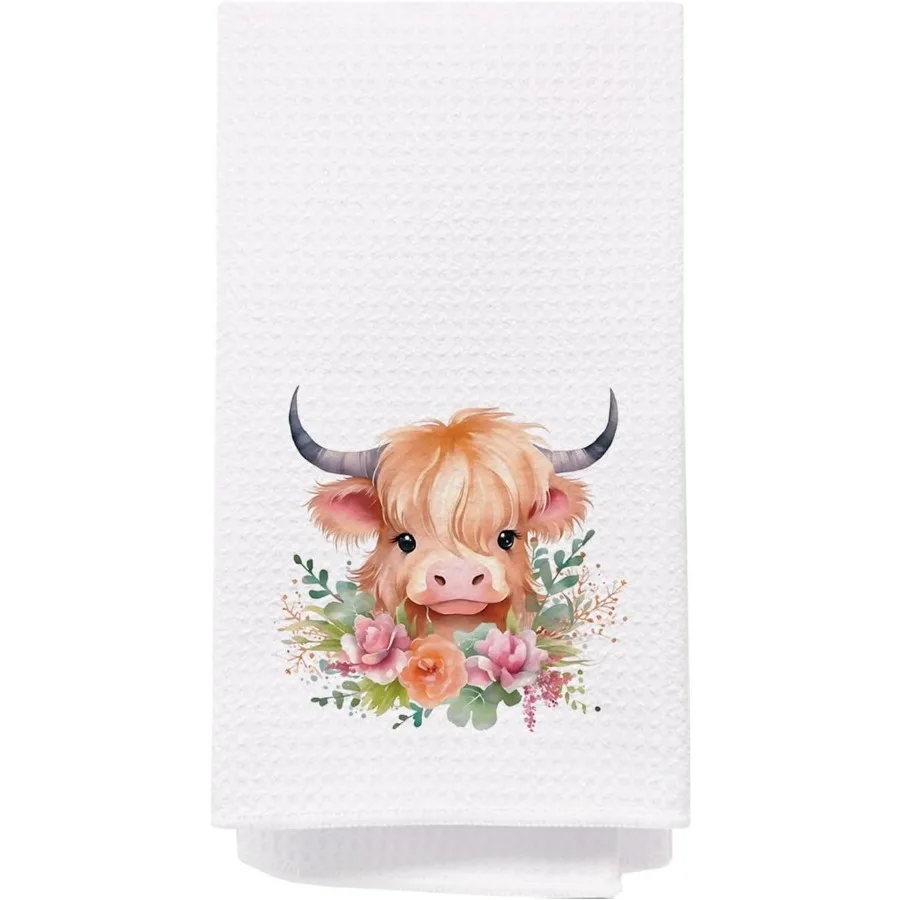 

Кухонные банные полотенца Highland Cow, декор в стиле вестерн, фермерский дом, цветочный узор, 16x24 Ihes, белый