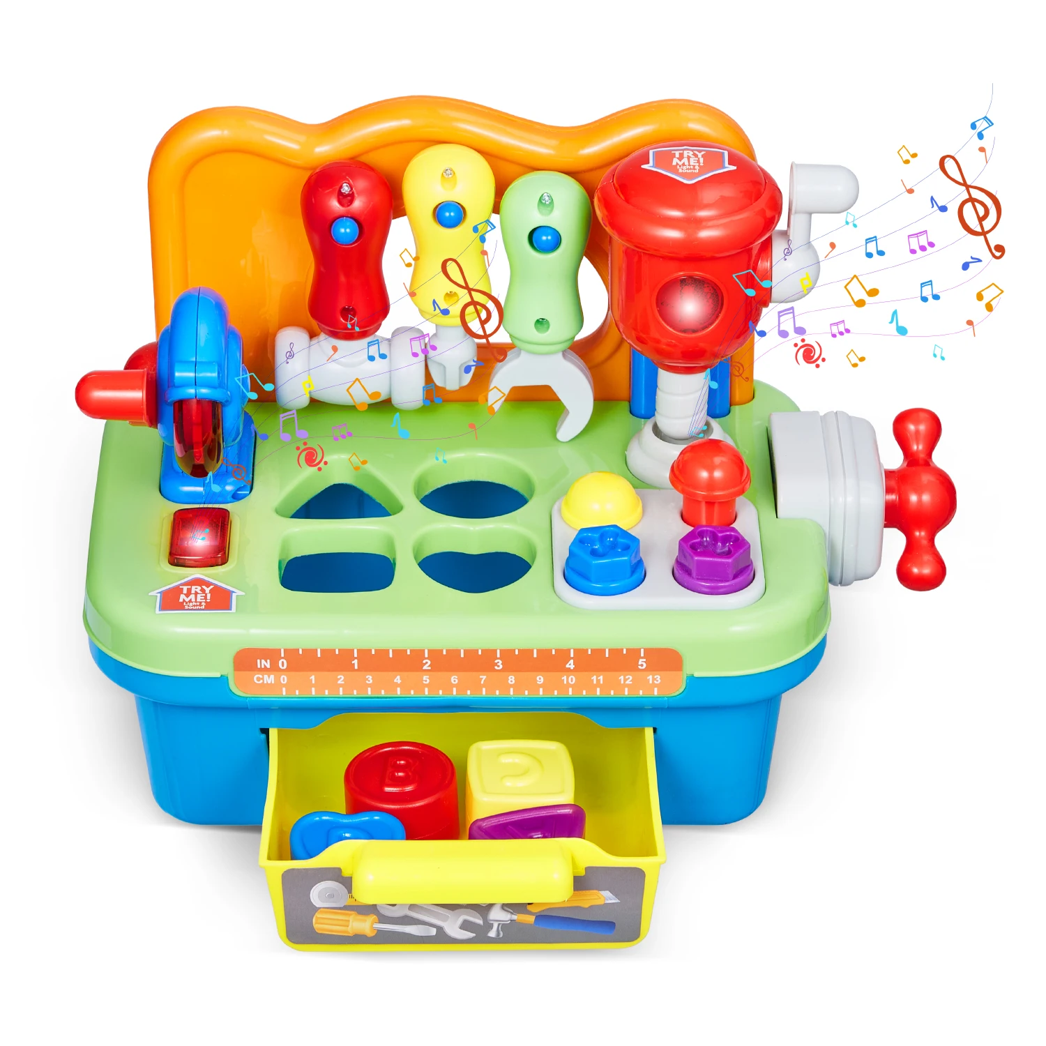 SucceBuy Musikalische Werkbank für Kinder, Spielzeug für Babys, Rollenspiel-Werkzeugset mit Licht und Geräuschen, Lernwerkbank für Kinderspielzeug, Geschenke