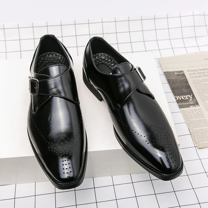 Hot Seller Men's Formal Business Monk Strap Brogue Shoes Plus Size 38‑48 Carved Details Single Buckle Dress Shoes Luxury Loafers