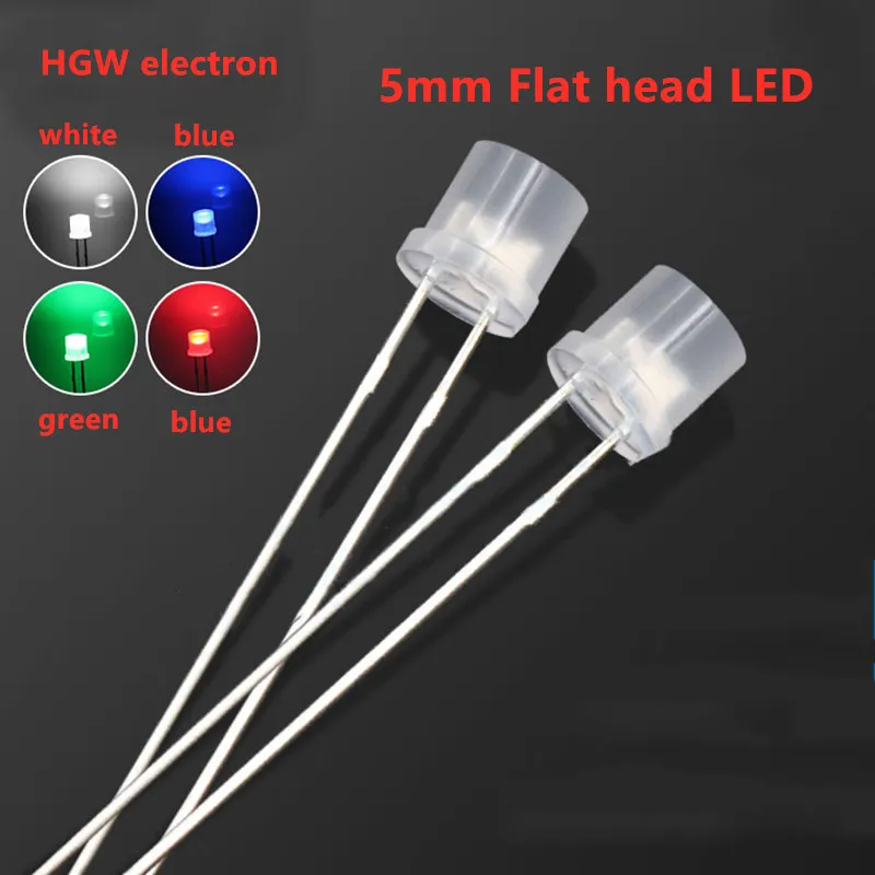 100pcs 5mm Flat head fog frosted astigmatism White Red Yellow Blue Green F5 Flat head fog highlighted light emitting diode lamp