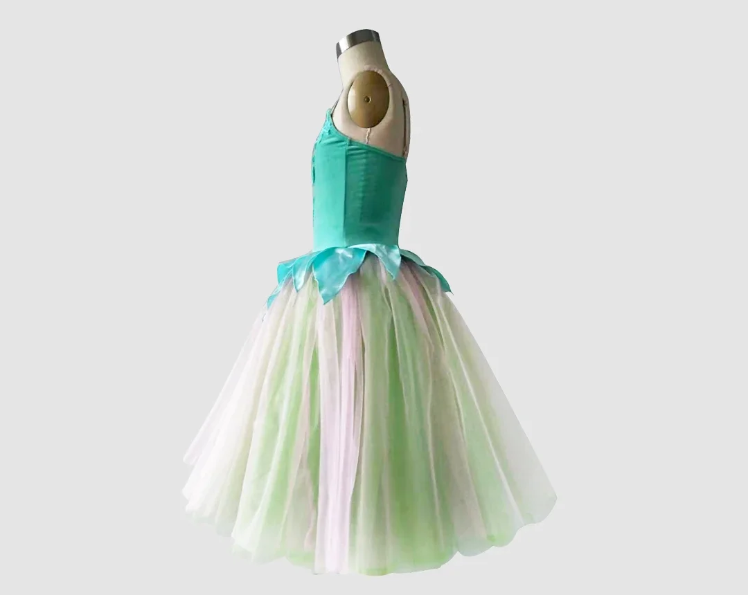 Vestido de Ballet de primavera para niños y adultos, falda esponjosa verde con cuello halter, novedad