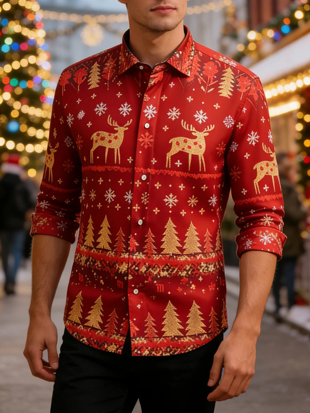 

Men's Christmas New Year Reindeer Snowflake 3D Printed Shirt Hawaii Beach Casual Vacation Long Sleeve Lapel Street Clothes Men