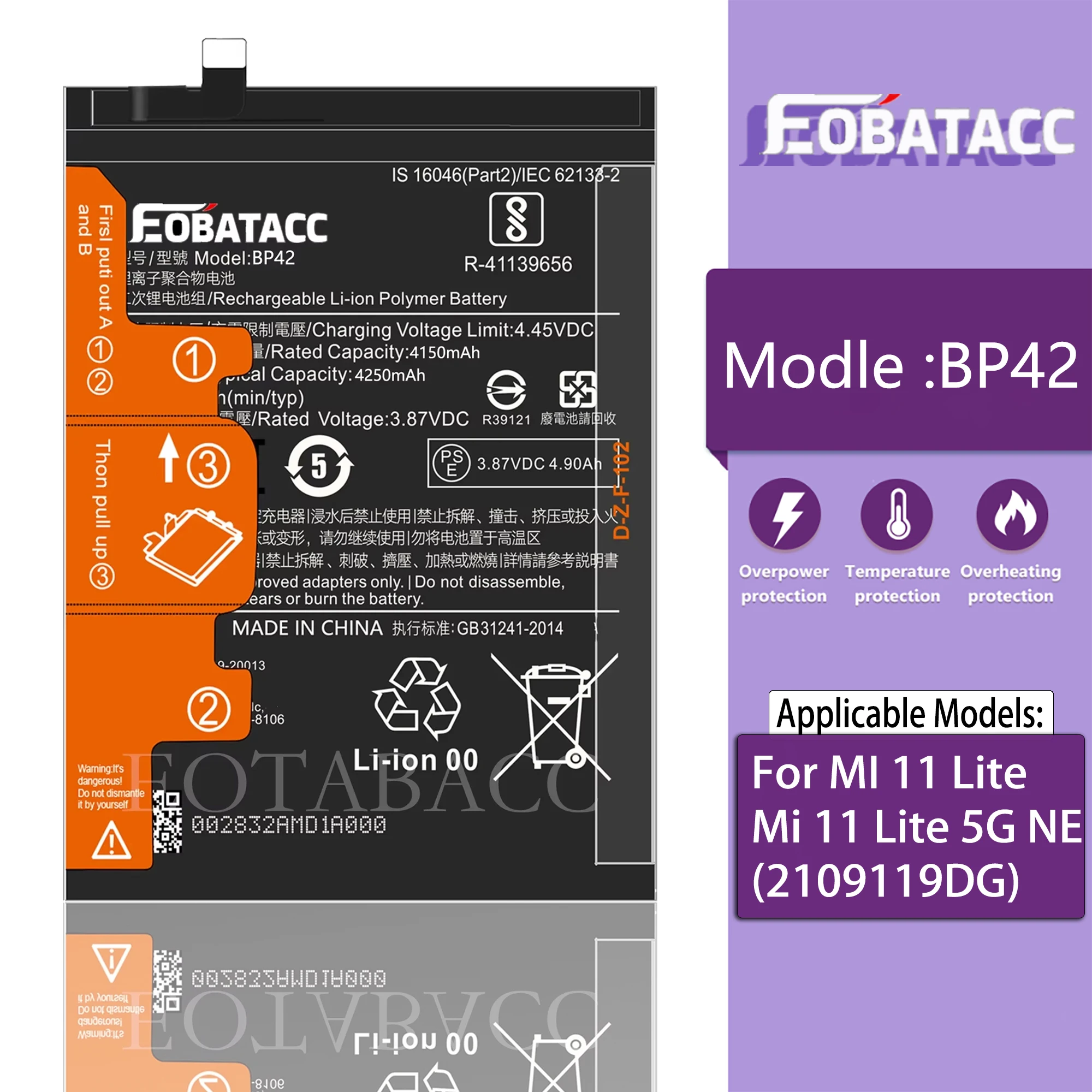 EOTABACC 100% New Original Battery BP42 For XIAOMI  11 Lite/Mi 11 Lite 5G NE /2109119DG Battery +Tools