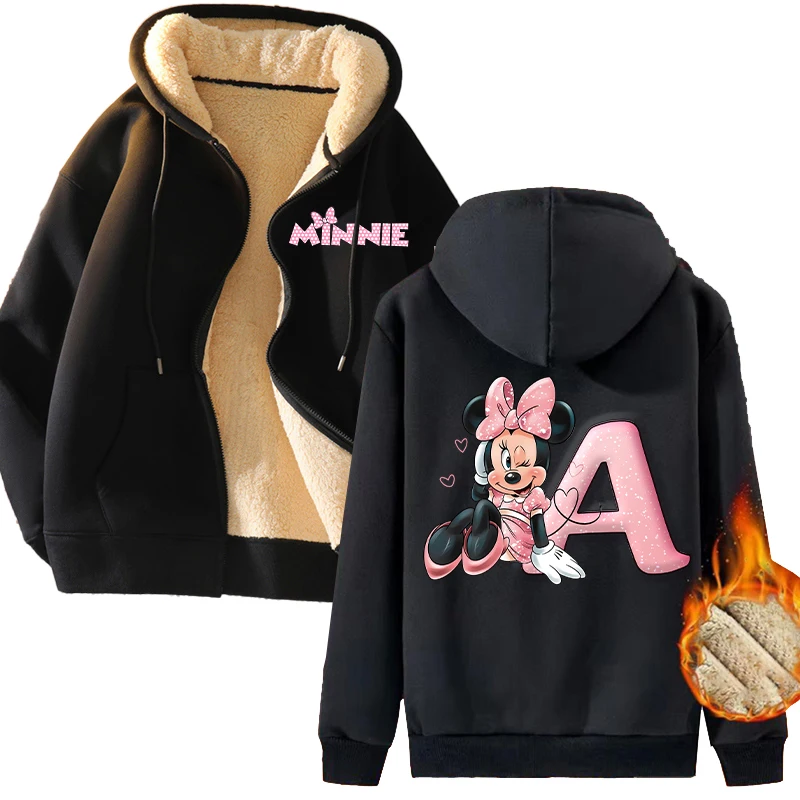 Minnie Mouse Disney Adult Hoodie Men women Sweatshirts Plush Thickened Clothes Warm Zipper Jacket Coat Winter Cartoon Anime Gift