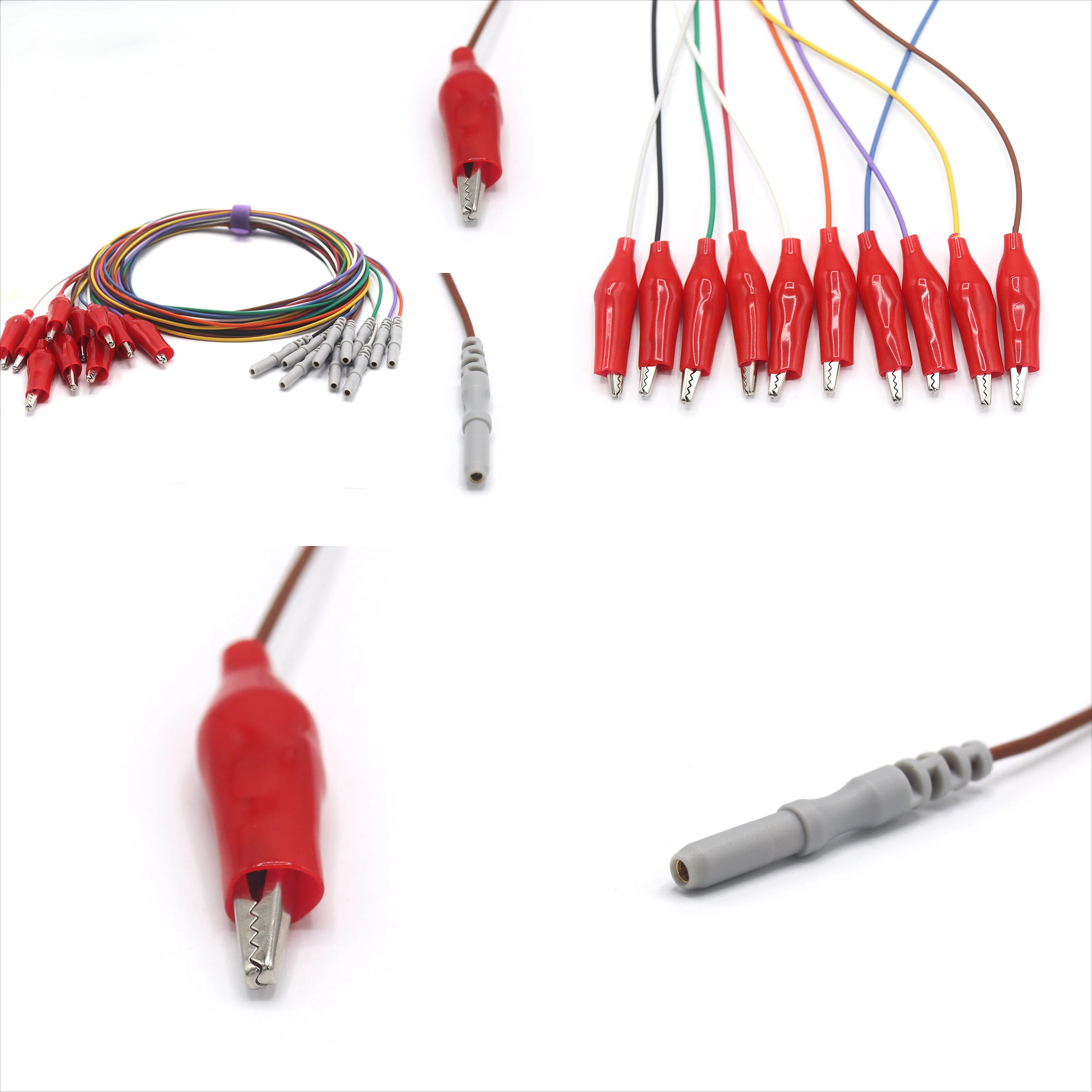 EEG Electrode Reusable 10-Lead EEG Cable, with Alligator Clip & 1.5mm DIN Plug, TPU Jacket, 1.5m